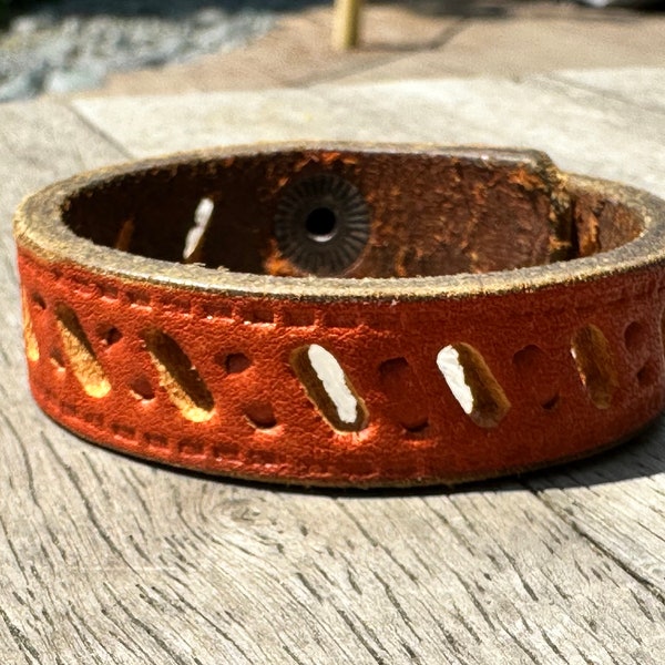 Children's brown leather thin cuff bracelet