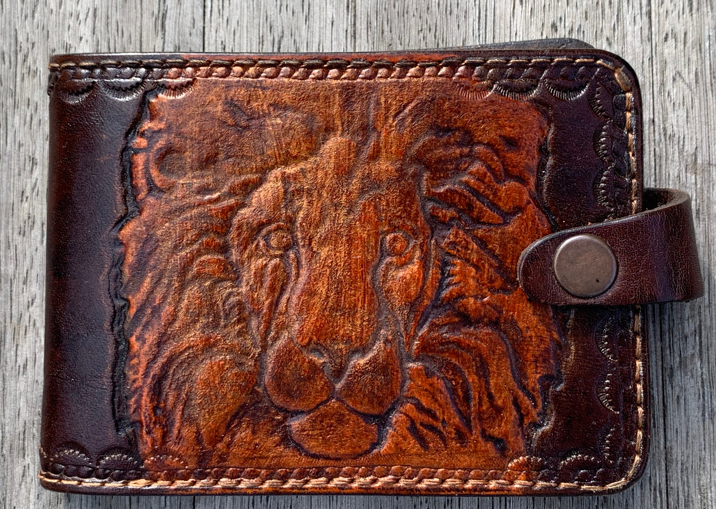 Buy Wallet in Natural Leather, Embossed Lion Pattern Online in