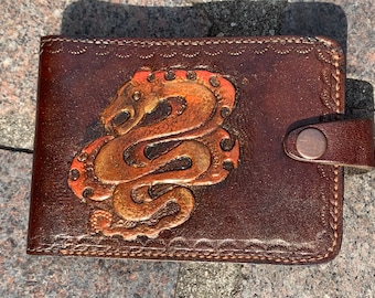 Chinese Dragon Leather Wallet for Men – Hand Tooled Leather Bifold Wallet – Handmade Embossed Leather Wallet – Gift for Dragon Lover