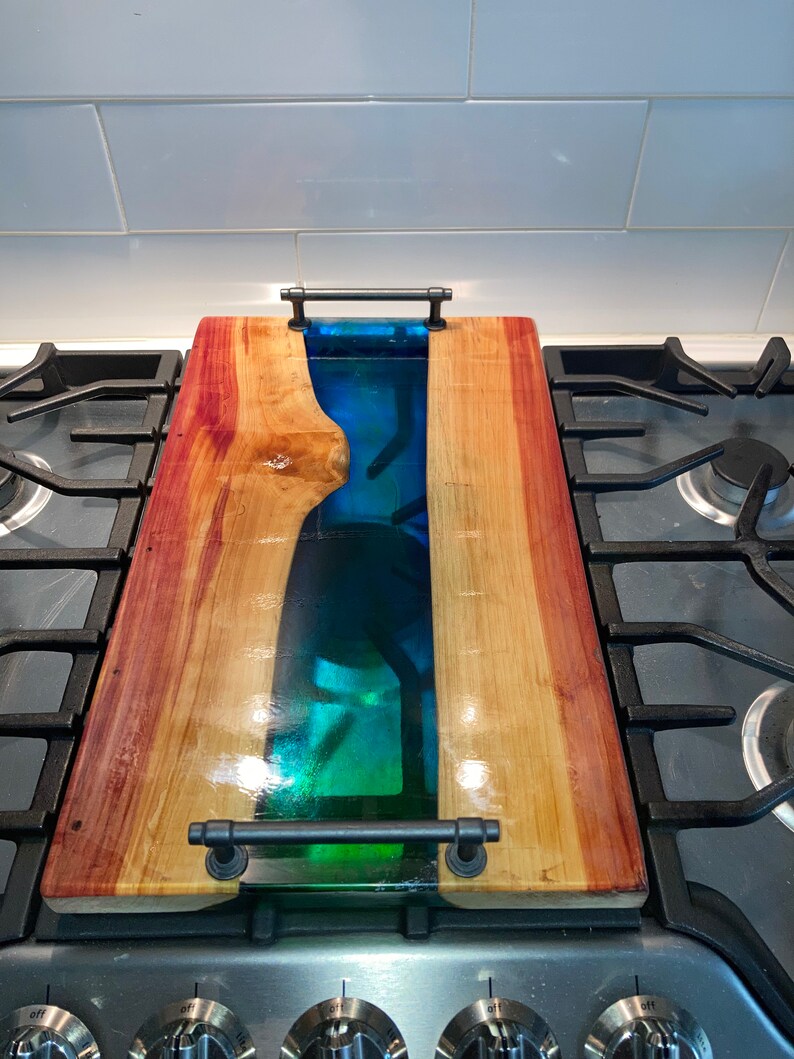 Red cedar live edge epoxy/ resin board / charcuterie board/ Etsy