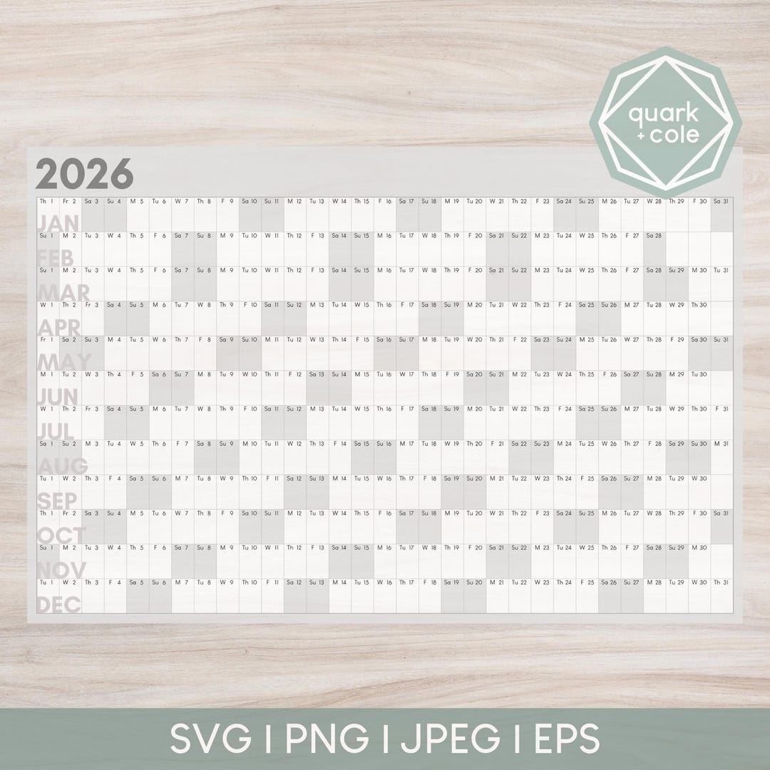 2026 Year at A Glance Calendar - Large Poster Size - Printable Digital ...