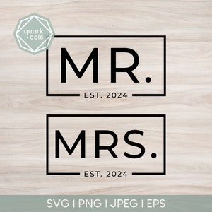 De heer + mevrouw EST. 2024 - Cut File - Wedding Shirts - Bruid en Bruidegom - Cricut & Silhouette Compatible - Svg, Png, Jpg, Eps-bestanden