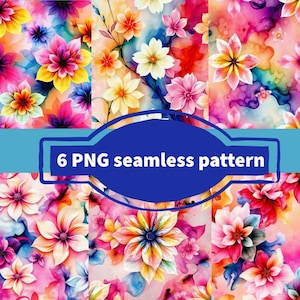 Watercolor Floral Seamless Pattern Bundle, Digital Paper Pack, flowers Sublimation Print, Commercial Use, pastel Floral Seamless Pattern