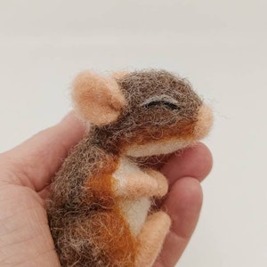 Chocolate brown tin sleeper, baby mouse, felt animal, comforter