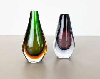 Rare Set of 2 Organic Multicolor Murano Glass Sommerso Vases, Italy, 1970s | midcentury modern | Murano Vetri