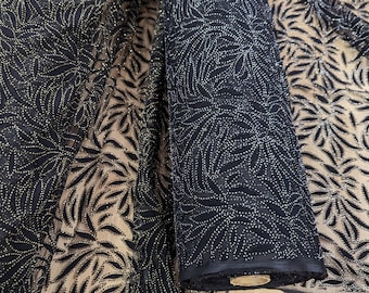 2 Colors of Black Flocking Velvet Lace Fabric/Black Lace Fabric By the Yard