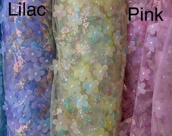 Small 3D Flower Lace Fabric/ Lace Fabric with Sequins