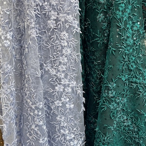 2 Colors of All Over Small flower Lace / Dusty Blue Lace Fabric/ Pine Green Lace Fabric By the Yard