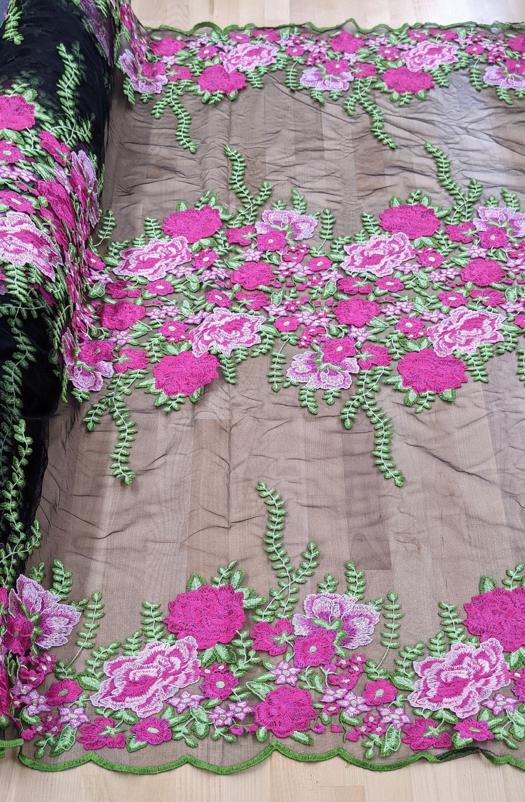 4 Colors Lace Fabric With Flowers / Fuchsia Lace Fabric/ Purple Lace