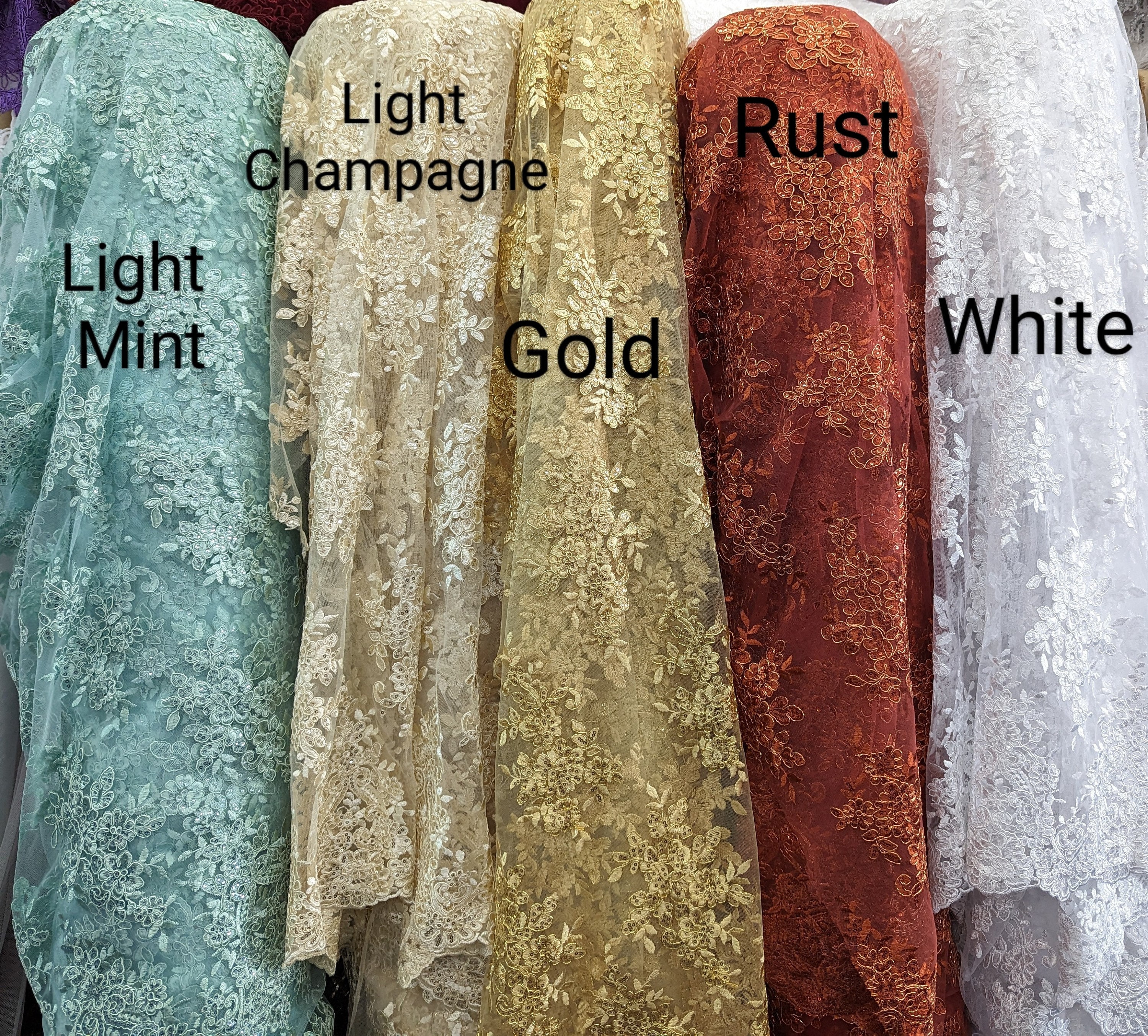 5 colores de tela de encaje floral con lentejuelas/encaje para vestido de  novia/encaje para vestido de primera comunión/encaje para vestido de  bautizo/estilo Regina - Etsy México, image size:3000x2707