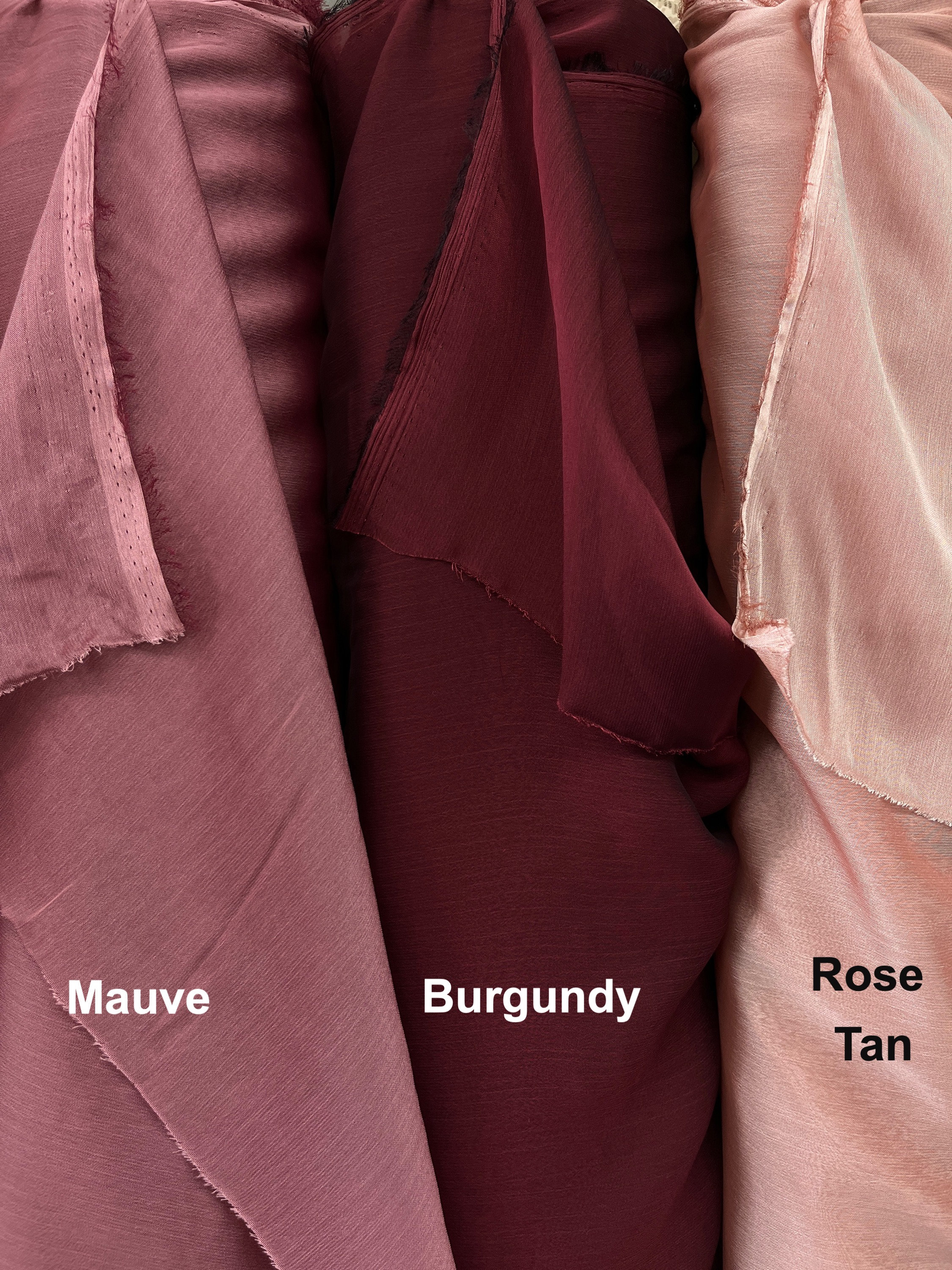 3 Colors of Chiffon Two Tone Chiffon / Burgundy Two Tone Chiffon Fabric/ Mauve Chiffon Fabric/ Rose Tan Chiffon - Sheer Fabric by the yard