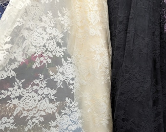 2 Colors of Stretch Lace Fabric/ Floral Stretch Lace Fabric/ Stretch Lace Fabric By the Yard