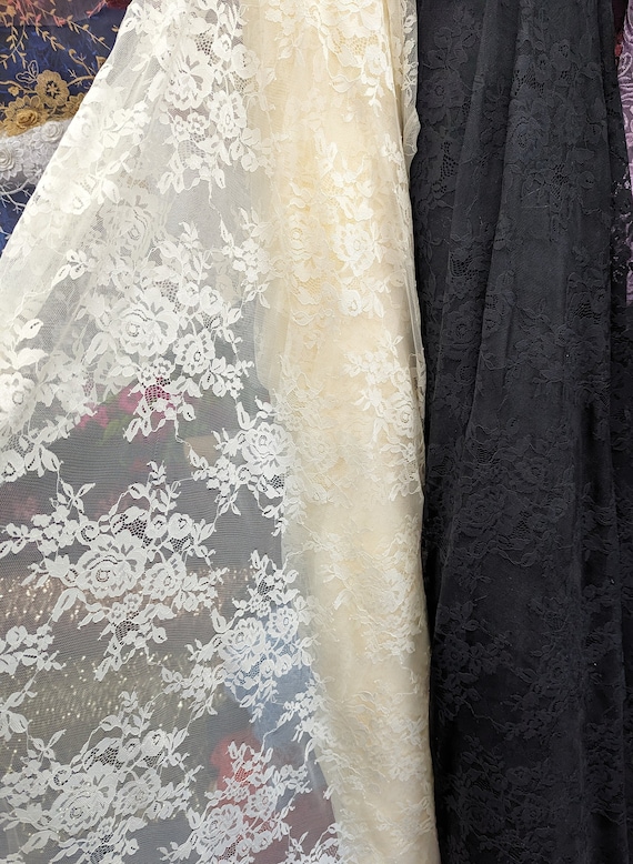 2 Colors of Stretch Lace Fabric/ Floral Stretch Lace Fabric/ Stretch Lace Fabric By the Yard