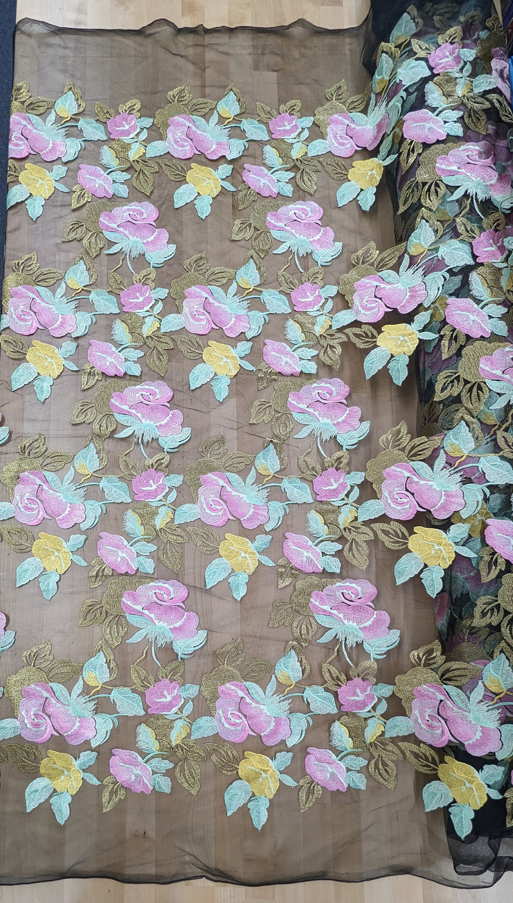 Embroidered Roses on Tulle Mesh Fabric / Lace Fabric With Roses/ Lace ...