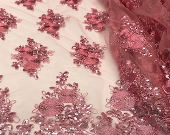 3 Colors of Swirl Lace Fabric with Sequins - By the Yard