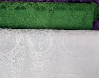 4 Colors Matte Brocade Fabric with Crosses/Liturgical Fabric/ Religious Brocade Fabric