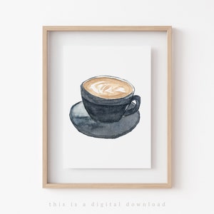 Coffee Mug Watercolor Wall Art | Coffee Poster Coffee Shop Decor | But First Coffee Latte Art