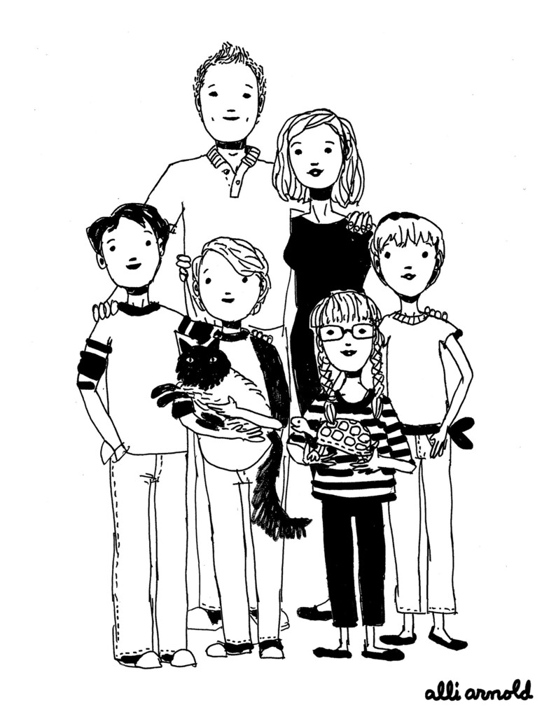 Retrato de la familia en blanco y negro: seis personas dos | Etsy