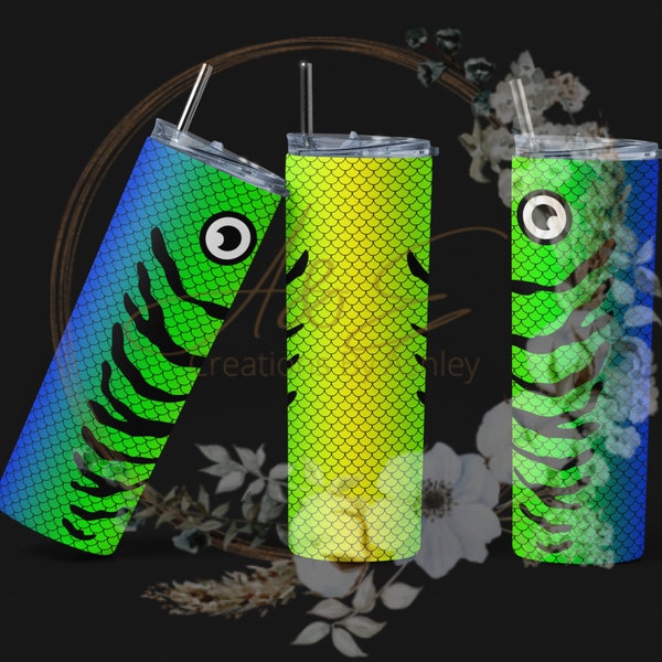 20 oz blue, green and yellow fishing lure tumbler wrap, png, instant download