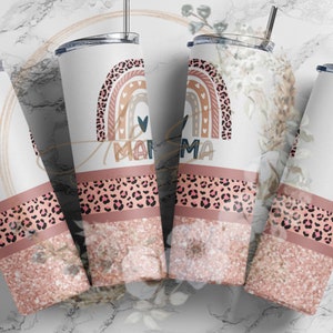 Mama und Mini Regenbogen Set, Leopardenmuster, pink glitter, png zum sofortigen Download