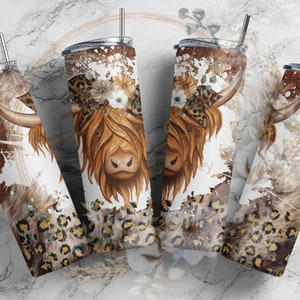 20oz Skinny Tumbler Highland Cow, cowhide, cheetah print   Straight, PNG Digital Download