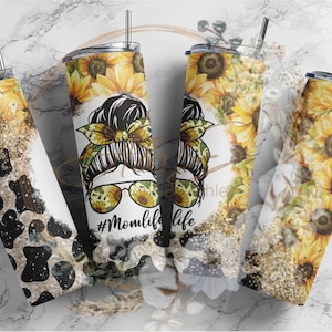 20 oz sunflower cheetah mom tumbler wrap, mom life,  png, instant download