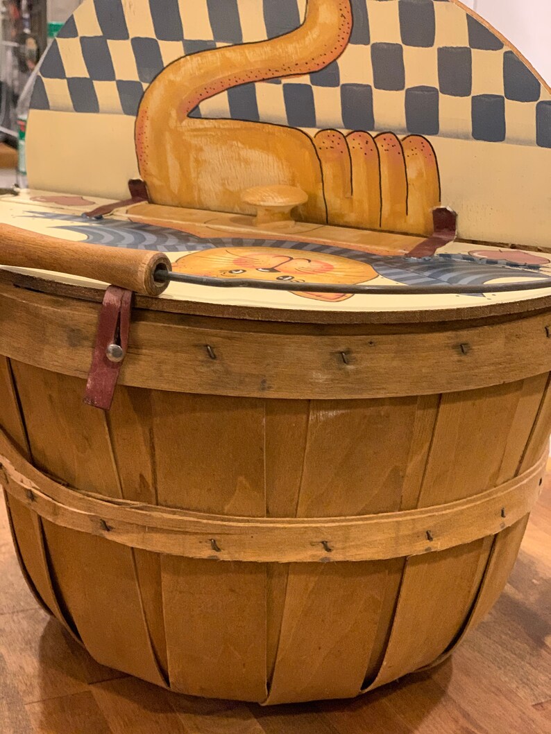 Vintage Apple Basket Bushel Basket with Lid Knitting Etsy