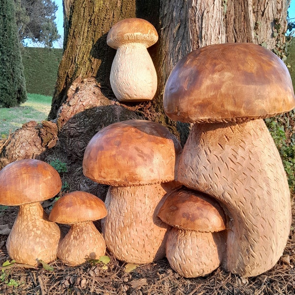 Wooden porcini mushrooms, the original wooden sculpture made from a single block. Made entirely by hand.