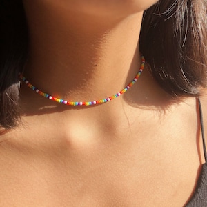 Dainty Rainbow Choker, Beaded Necklace, Summer Boho Necklace, Pride, Gifts For Her