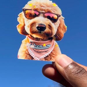 Futuristische doodle waterdichte sticker, Goldendoodle-hondsticker, schattig huisdiersticker, hondenliefhebbers huisdiersticker, holografische waterdichte hondensticker