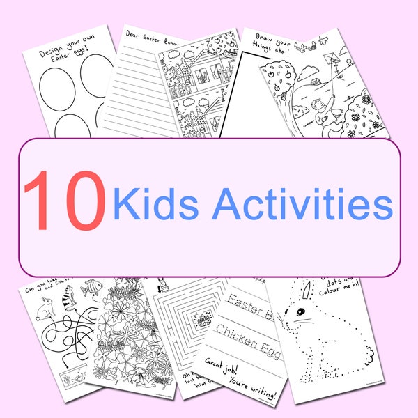 PDF with 10 Printable Easter Activities For Kids, Set