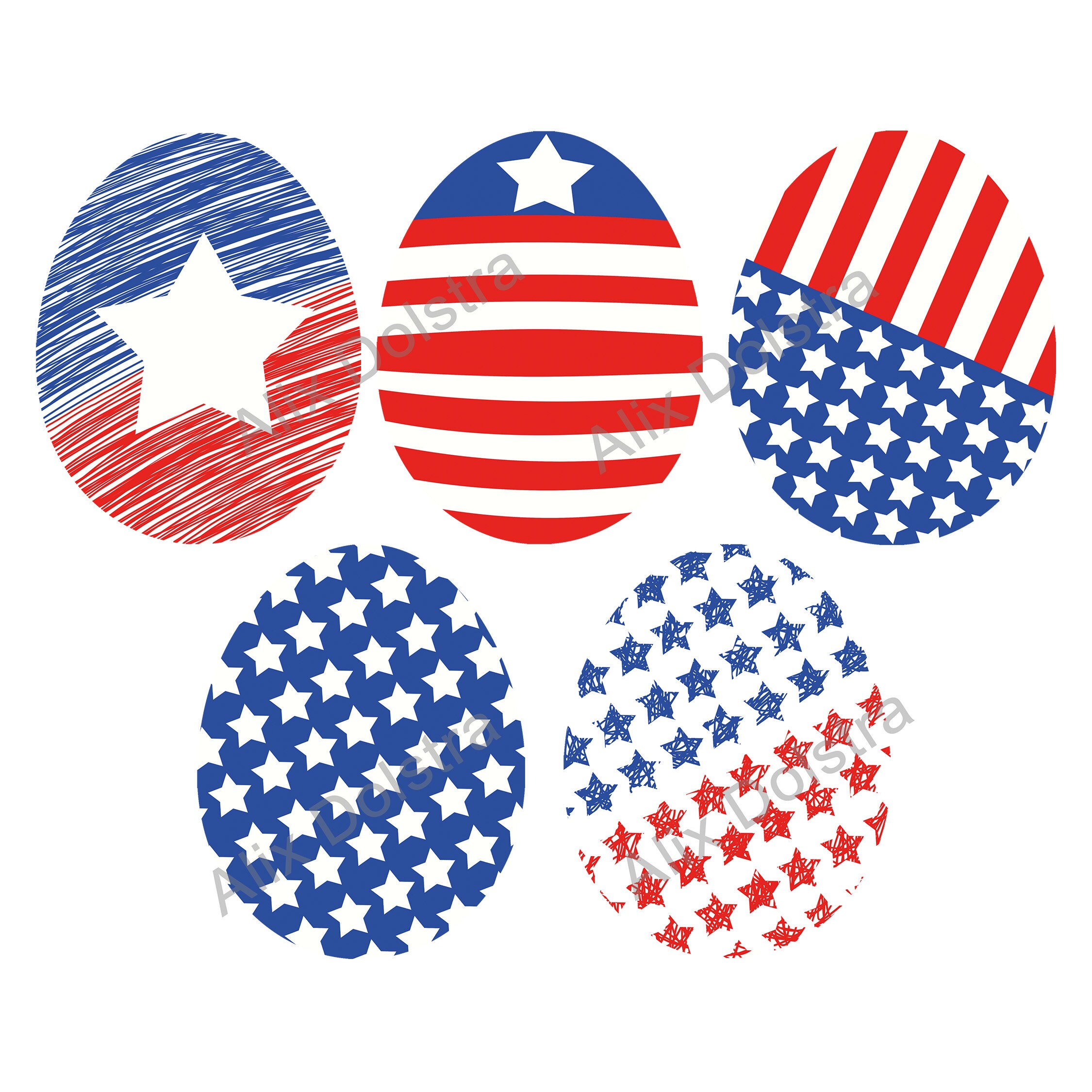 USA Flag Easter Eggs, PNG, PSD Clip Art, Patriotic Set, North American