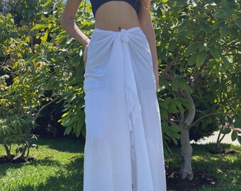 Hawaii Design Sarong Pareo Solid White Tropical Cruise Beach Pool Sexy Bikini Cover-Up Wrap Dress