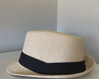 Sombrero fedora de palma auténtico tejido en beige y caqui, unisex para adultos