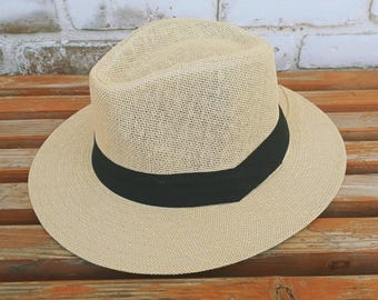 Sombrero Panamá unisex auténtico de palma tejida, sombrero de verano, sombrero de playa, sombrero de ala ancha