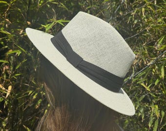 Sombrero Panamá unisex beige auténtico de palma tejida, sombrero de verano, sombrero de playa, sombrero de ala ancha