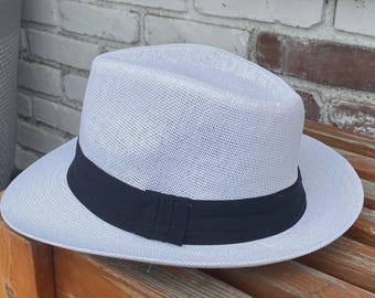Sombrero Panamá unisex blanco auténtico de palma tejida, sombrero de verano, sombrero de playa, sombrero de ala ancha