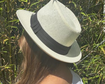 Sombrero Panamá unisex beige auténtico de palma tejida, sombrero de verano, sombrero de playa, sombrero de ala ancha