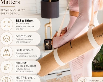 Cork Yoga Mat | Natural Rubber Mat, 5mm thick