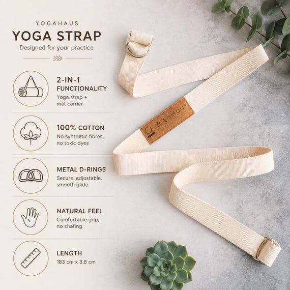 183cm Cotton D-ring Yoga Strap | 2-in-1 | Adjustable Yoga Mat Carrier