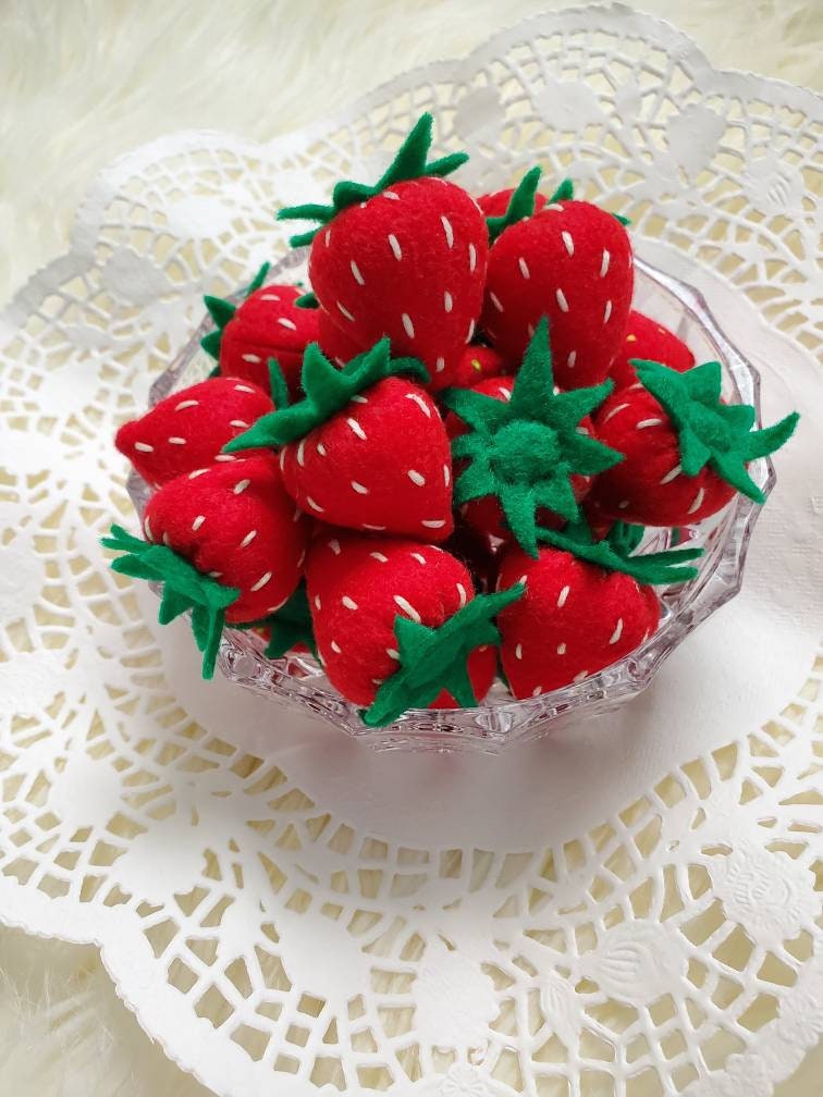 Felt Strawberries, Felt Food, Felt Fruits , Pretend Play Kitchen ...