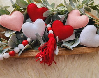 Valentines Day decor , Stuffed Fabric hearts,  Felt Valentines heart, Tiered tray decor , Dough bowl decor