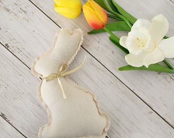 Neutral Fabric Easter Bunny, Fabric stuffed bunny, Easter decor
