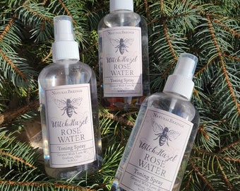 Witch Hazel Rose Water Toning Spray Gemstone Elixir and Crystals / Facial Toner / Healthy Glowing Skin