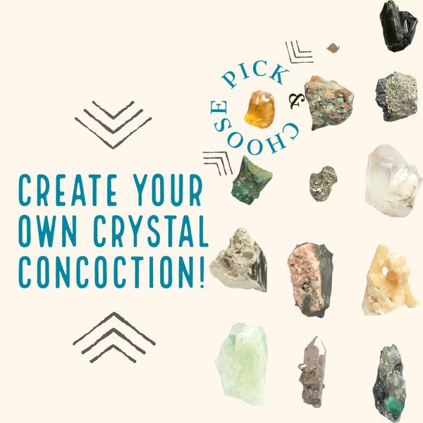 Create Your Own Crystal Concoction / Personalized Healing Crystal Set with Information Cards / You Pick and Choose