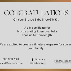 Personal Baby Shoe Bronze Plated Digital Gift Certificate, gift Baby shoes, Baby shower, gifts for parents, bronze, baby keep sakes image 2