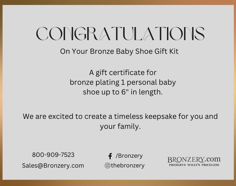 Personal Baby Shoe Bronze Plated Digital Gift Certificate, gift Baby shoes, Baby shower, gifts for parents, bronze, baby keep sakes image 2