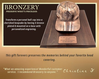 Personal Ball Cap Bronze Plated & Mounted into a Forever, Personal Keepsake, bronzed ball cap, keepsake decor, corporate award sports trophy