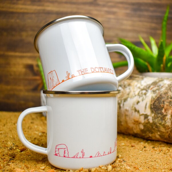 Custom Desert Campfire Mug - Personalized Cactus Mug - Adventure Mug - Camping Tin Anniversary Present - Utah Arizona Canyon Mug - Enamel