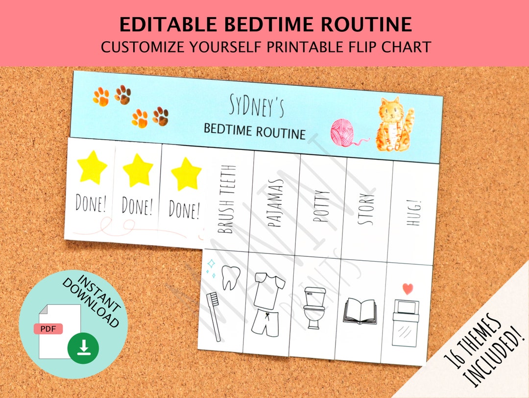 Editable Bedtime Routine PDF Printable Flip Chart Night Time Evening